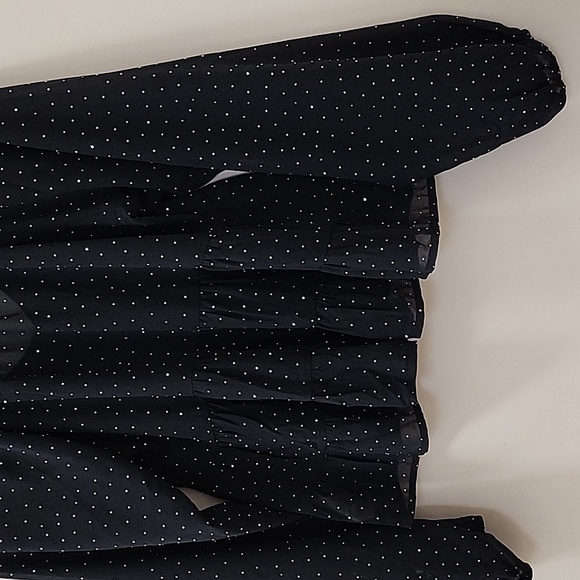 Francesca Womens Top Laurie Tie Front Tiered Blouse Polka Dot Beaded Sz Meduim - Picture 13 of 16